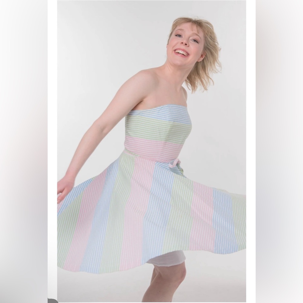 NWT Vineyard Vines Pastel Stripe Strapless Dress in Pink, Blue, Green 16
